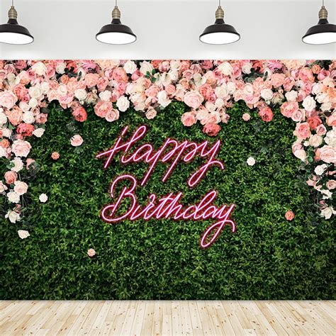 Amazon.com : Riyidecor Happy Birthday Backdrop for Women，Girls Flower ...