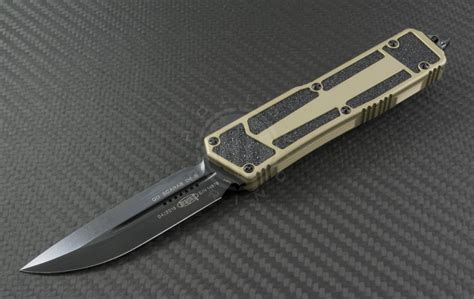 Microtech Knives Tan Scarab D/E Automatic OTF D/A Knife (3.44in DLC Plain ELMAX) 180-1TAT ...