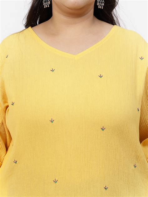 Women Plus Size Mustard Kurta With Embroidered Front – Kashyap Global ...