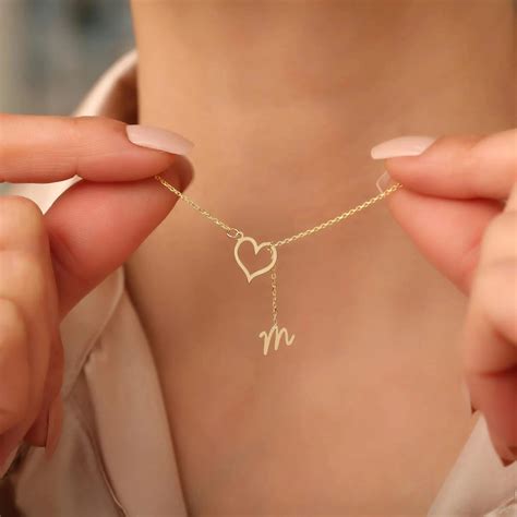 Custom Heart Initial Y-Necklace - Custom Lariat Drop Letter Pendant fo ...