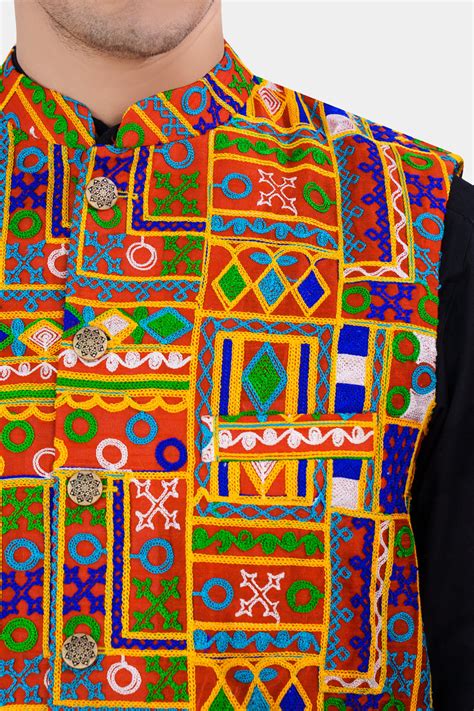 Sinopia Red with Smalt Blue and Peel Orange Textured Premium Cotton ...