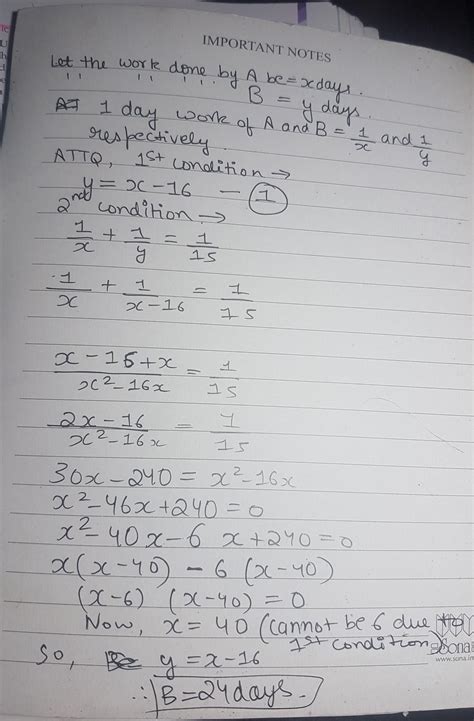 10. B takes 16 days less than A to do a certain piece of work. If both ...