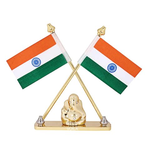 Buy Indian Flag with Lord Ganesha Idol | Brass Metal Stand for Car ...