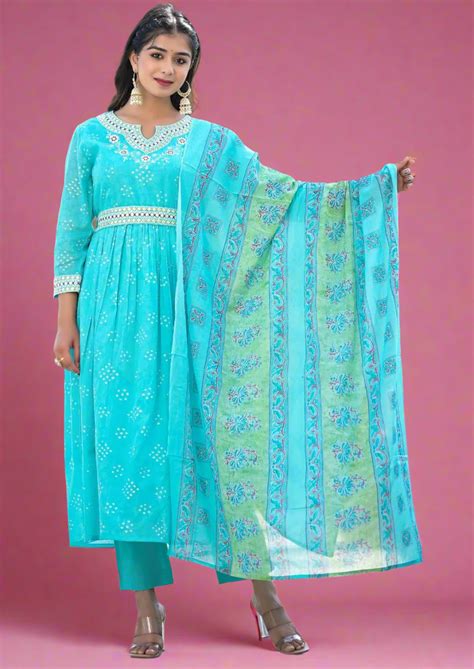 Cool And Calm Sky Blue Jaipur Kurti Set – Monamaar