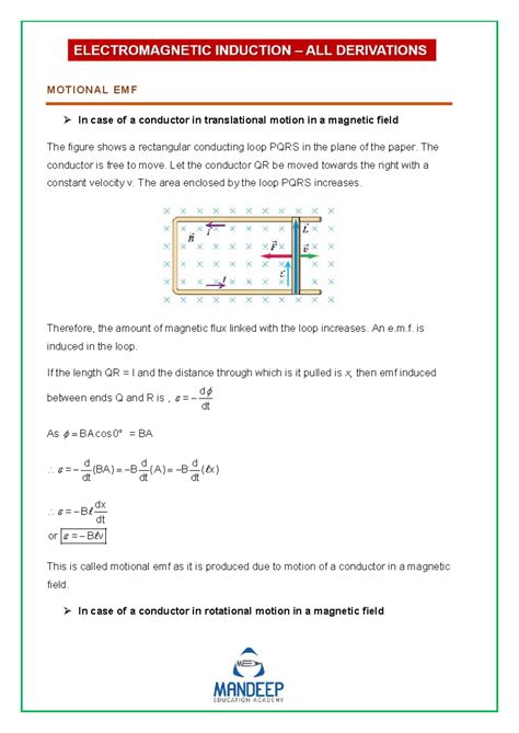 Electromagnetic Induction: All Derivations and Concepts - Studocu