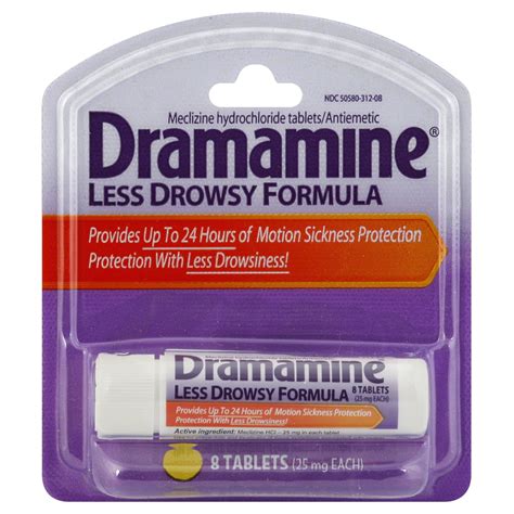 Dramamine Motion Sickness Protection, Less Drowsy Formula, 25 mg, 8 tablets