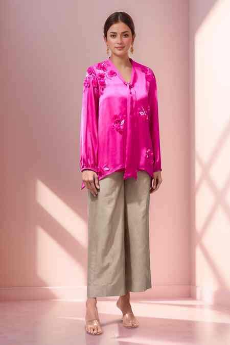 Buy Namrata Joshipura Pink Asymmetric Sequin Embellished Blouse Online ...