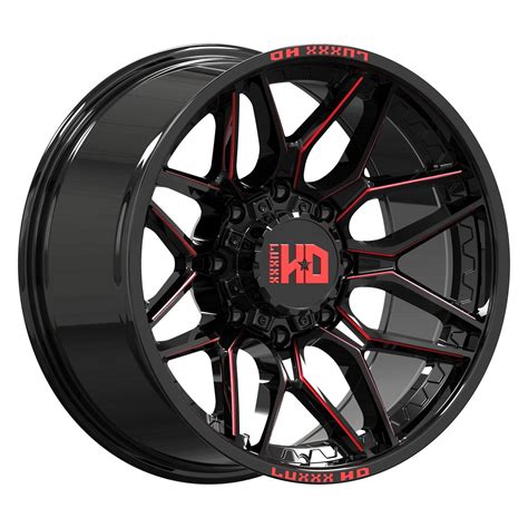 LUXXX HD® LHD-36 Wheels - Gloss Black with Red Milled Accents Rims