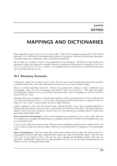 Chapter 16 - Mappings and Dictionaries - >C