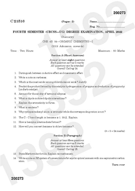 4th semester core chemistry practice questions paper - Turn over C ...