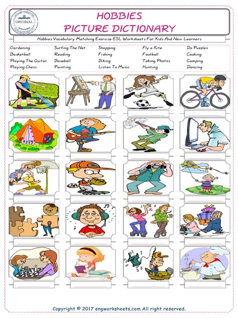 Hobbies Worksheet 的图像结果