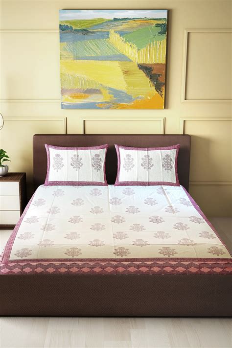 Hand Blockprinted Cotton Double Bedsheet With Pillow Covers – Sumaavi