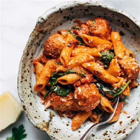 No-Boil Baked Penne with Meatballs Recipe - Pinch of Yum