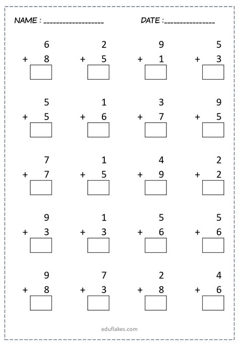 One Digit Addition Worksheets Free