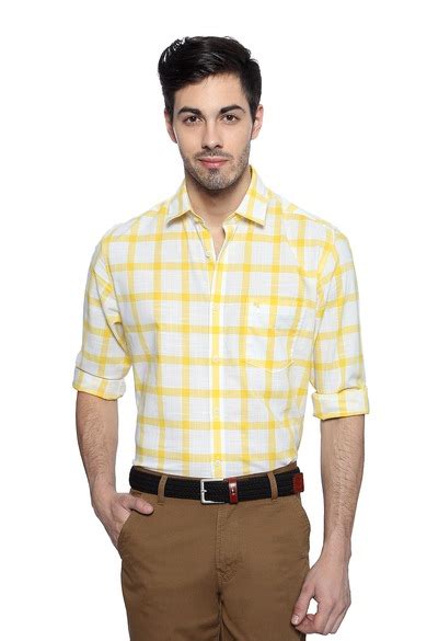 Buy Men Yellow Check Full Sleeves Casual Shirt Online - 57622 | Peter ...