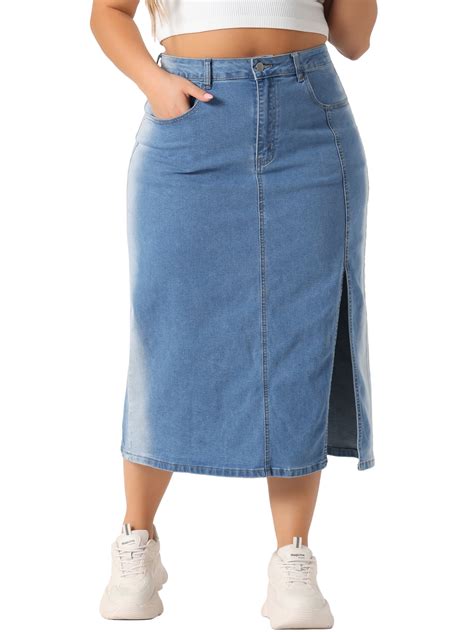 Agnes Orinda Women's Plus Size Denim Skirt High Waist Side Slit Button ...