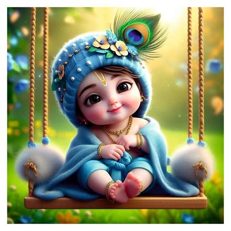 Sky Flying Vinyl Cute Baby Krishna Multi Feather Wall Poster, Living ...