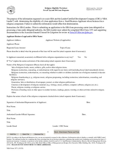 Fillable Online SBA Form 1971. Religious Eligibility Worksheet For all ...