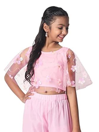 studio rasa Girls Net Floral Embroidered Kids Cape Top for Wedding ...