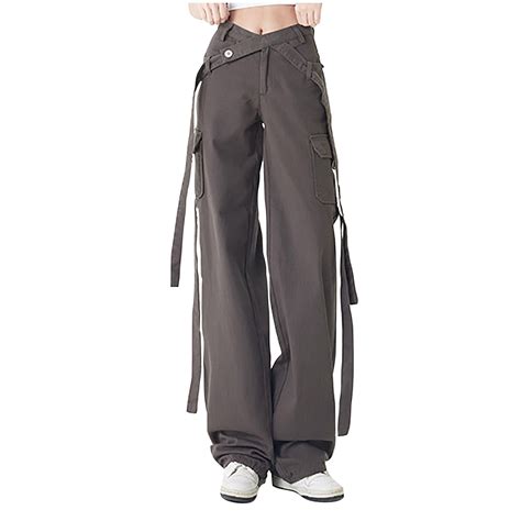 Kmdttou Wide Leg Cargo Pants Flap High Waisted Work Pants Multi-Pockets ...