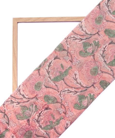 Buy Peach Handblock Print Pure Chanderi Silk Fabric Online – Fabric Bazaar