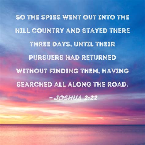 Joshua 2:22 So the spies went out into the hill country and stayed ...