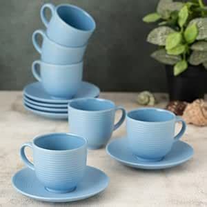 Clay Craft Fine Ceramic Horizon Blue Cups & Saucer, Set of 12, Cups for ...