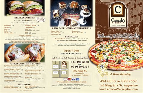 Menu at Carmelo's Pizzeria, St. Augustine