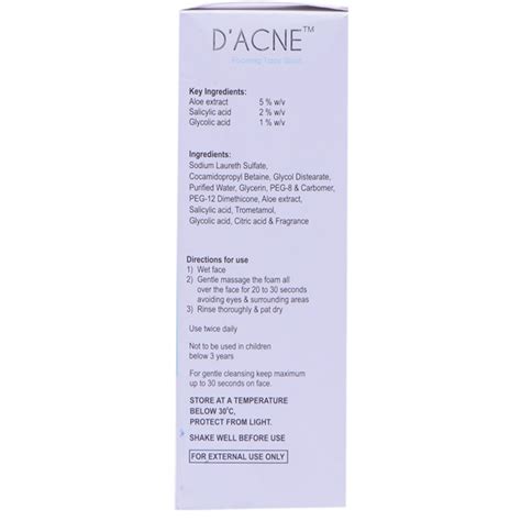 D'Acne Foaming Face Wash, 60 ml Price, Uses, Side Effects, Composition ...