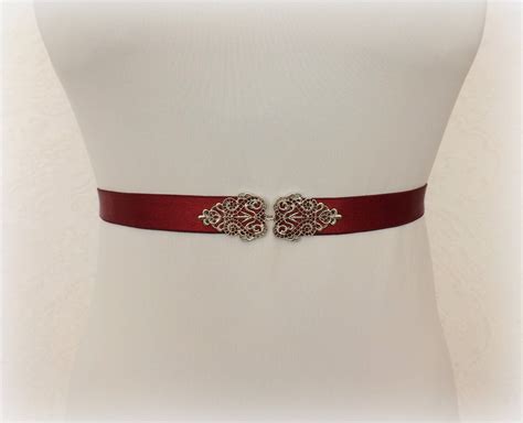 Burgundy elastic waist belt Silver vintage jeweled dress belt | Etsy ...