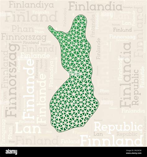 Finland map design. Country names in different languages and map shape ...