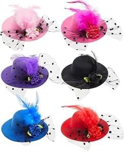Tea Party Hats for Women - 4-Inch Pack of 6 Multicolor - Clip-On Mini ...