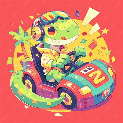Premium Vector | A lizard driving a remote controlled car cartoon style