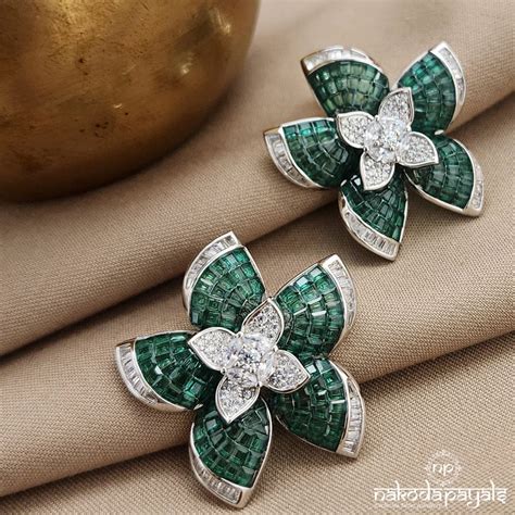 Green Flower Earrings (St3397) – Nakoda Payals