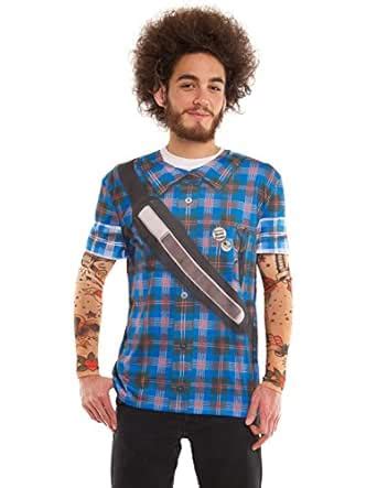 Buy Faux+Real Men's Hipster Plaid with Tattoo Sleeves, Royal, Small at ...