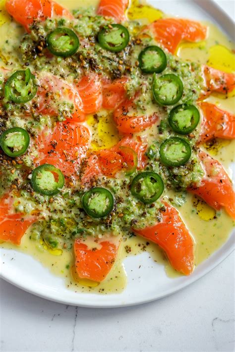 Salmon Crudo & Ginger Scallion Sauce — Nadia Aidi | Salmon recipes ...