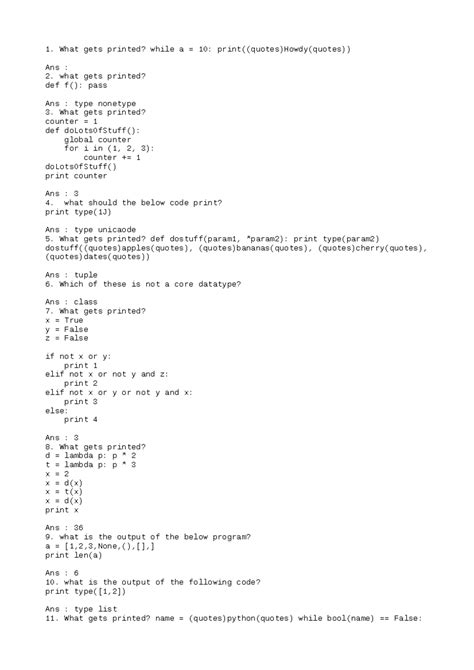 32 - python problem work sheet - What gets printed? while a = 10: print ...
