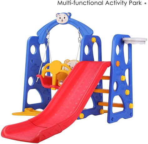 Buy LAZY BUDDY 4 in 1 Kids Slide Swing Set HDPE Toddler Slide Play ...