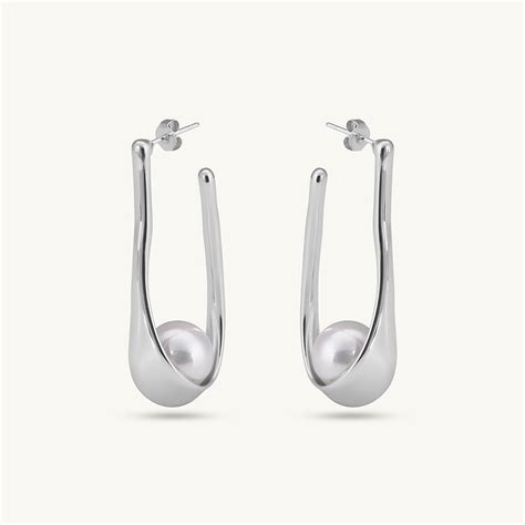 Silver Pearl Open Hoop Earrings – PALMONAS
