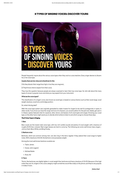 Union Recording - 8 Types Of Singing Voices