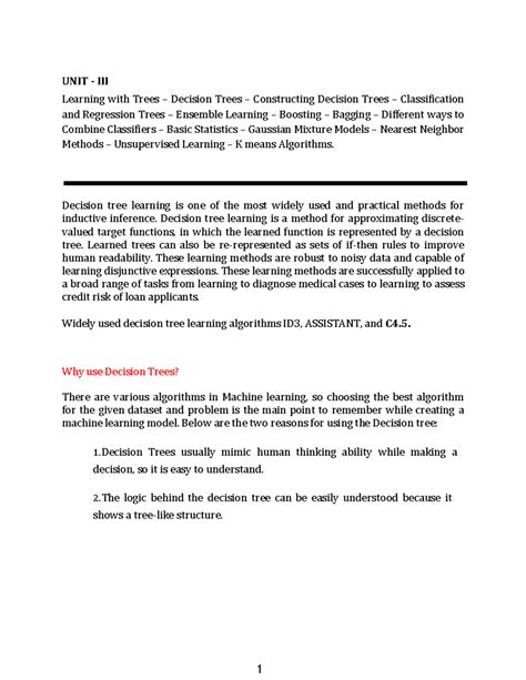 UNIT-III: Decision Trees in Machine Learning - Concepts & Applications ...