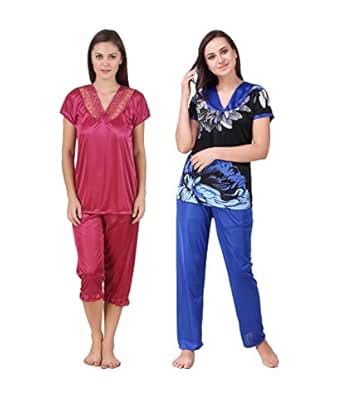 Buy KEOTI Satin Night Suit Set/Nighty Set - Pack of 2 Blue at Amazon.in