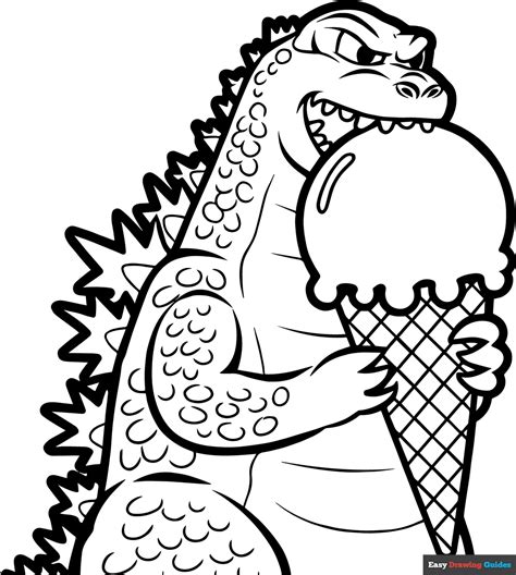 Godzilla Eating Ice Cream Coloring Page | Easy Drawing Guides