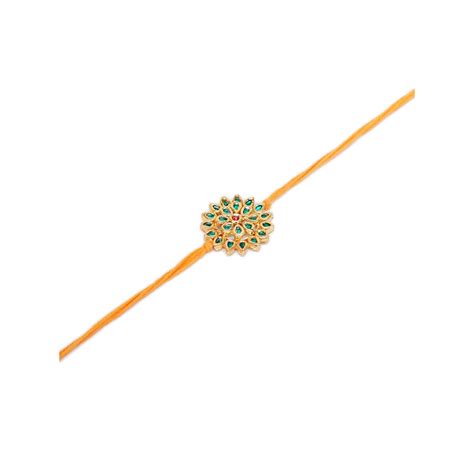 Buy Ruby Raang Studio Flower Kundan Rakhi with Yellow Thread Online