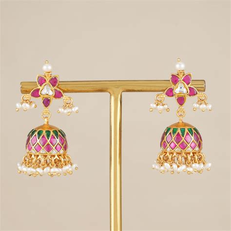 Gold Plated Silver Jhumkas Earrings | Gold Plated Silver Stone Jhumkas ...
