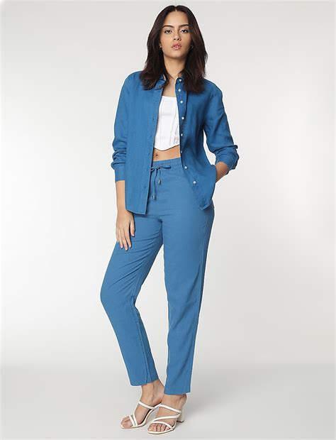 Buy Linen Rich Tapered Fit Trousers at Marks & Spencer