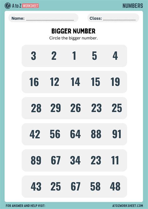 Smaller and Bigger Number Worksheets - A to Z Worksheet