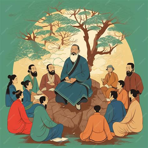 Confucius teaching curious students | Premium AI-generated vector