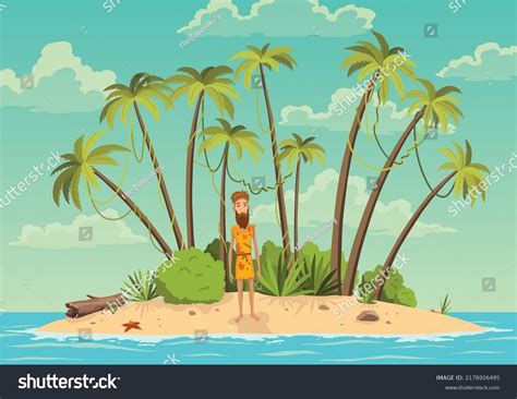 Robinson Crusoe Island Man On Desert Stock Vector (Royalty Free ...