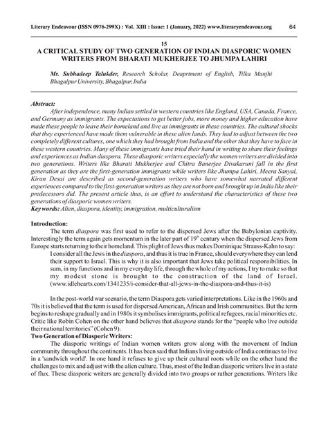 2022-01 15 A Critical Study OF TWO Generation OF Indian Diasporic Women ...